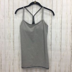 Lululemon Power Y Black/White stripe tank as 8